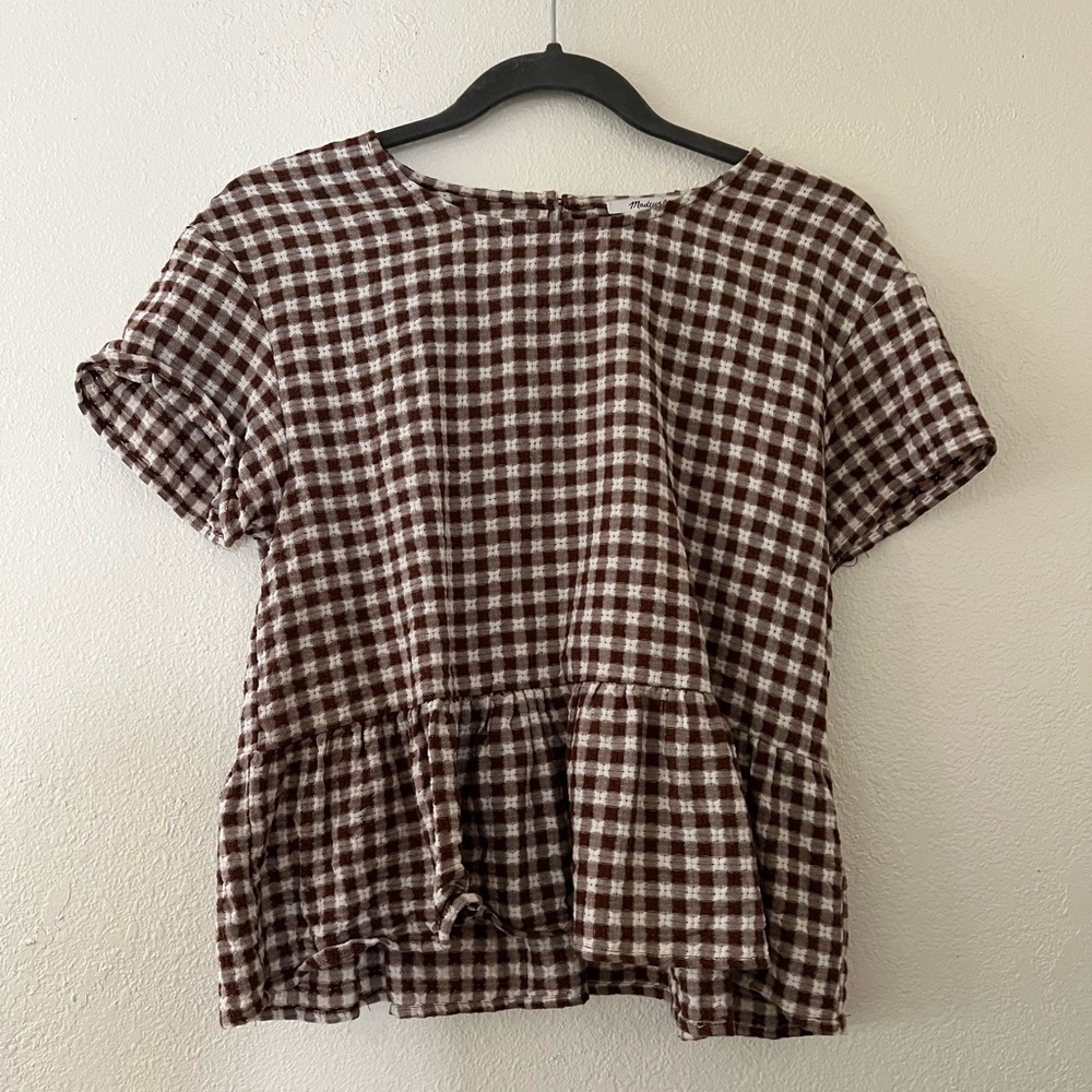 NWOT Madewell brown and white small plaid top XS